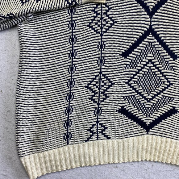 VINTAGE Jantzen Sweater Mens L Blue Geometric Pullover 90s Grunge - Picture 6 of 13